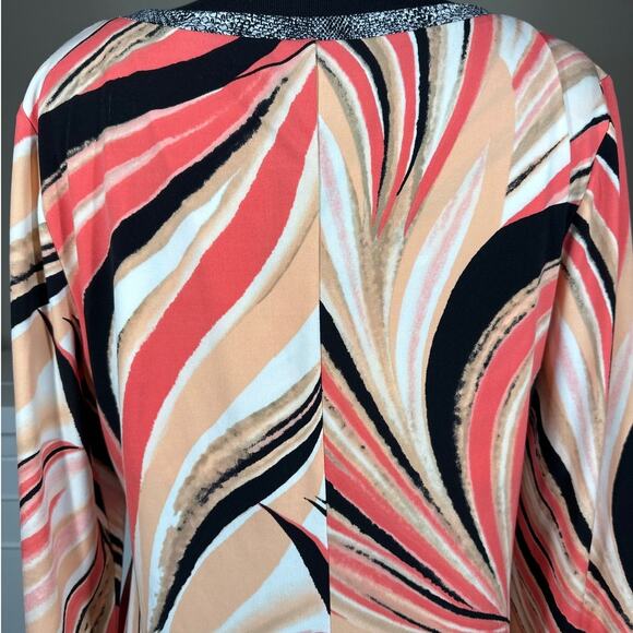 Calvin Klein Swirl Abstract Print Peach Coral Black Shift Dress Colorful Size L - Picture 12 of 15